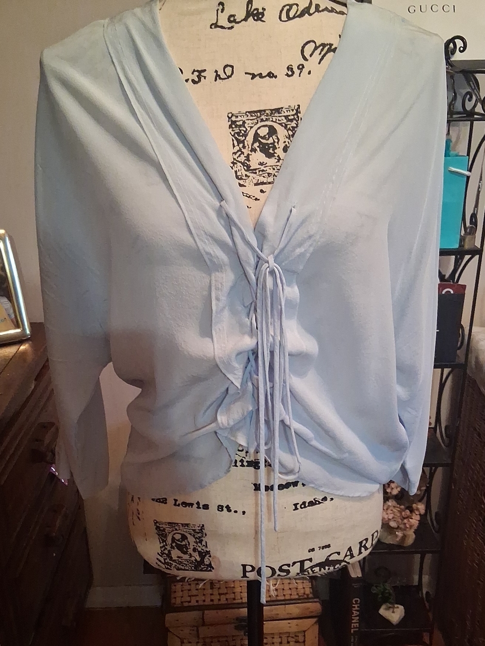 SANDRO PARIS Light Blue Women's Tie-Front Blouse Small